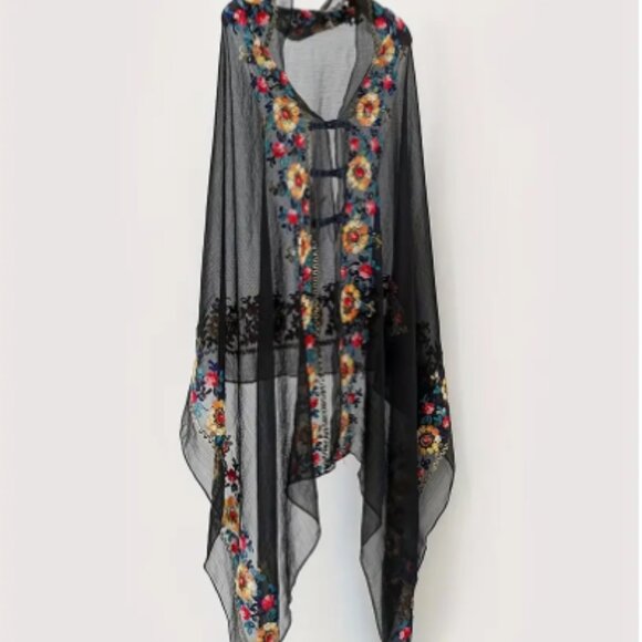 BOUTIQUE SHEER EMBROIDERED SHAWL/PONCHO - Picture 3 of 8